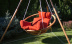 Комплект Майя SET. (подвесное деревянное кресло качели с красными подушками + деревянный каркас Майя) 